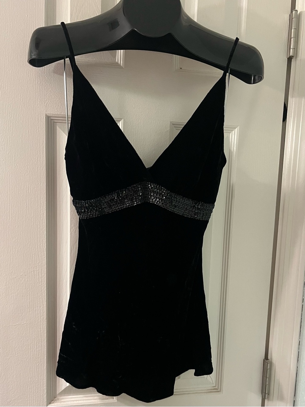 Y2K Vintage Express Black Rayon/Silk Crushed Velvet, Sequin Camisole, size M